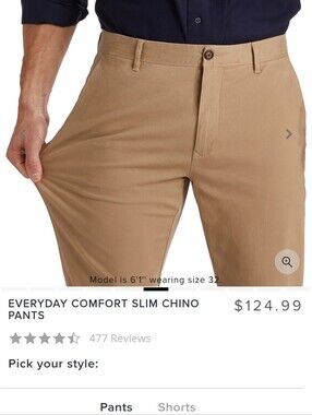 Mott & Bow Men's Everyday Comfort Slim Chino Khaki Pants Regular Size 40x31